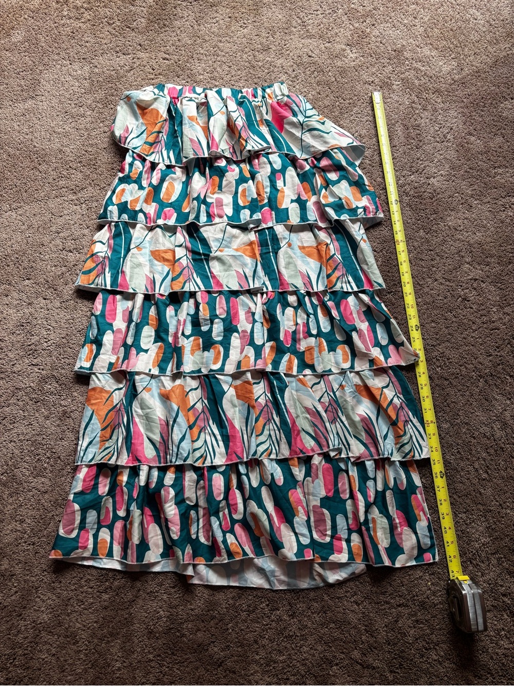 Tiered Ruffle Midi Skirt in Teal Multi-Color